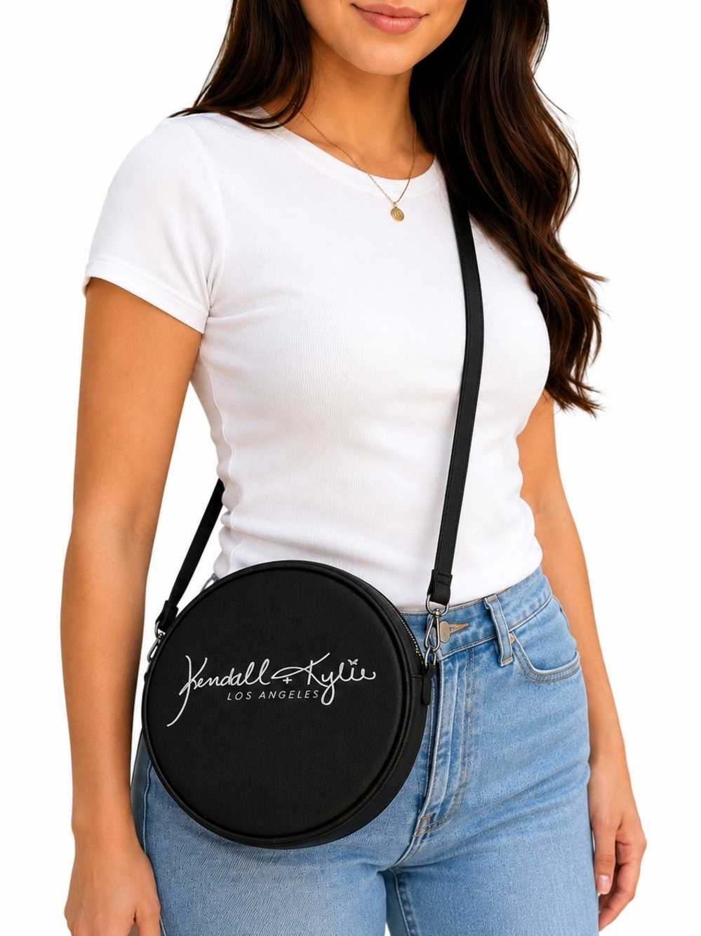 Kendall & Kylie Black Round Crossbody with Script Logo
